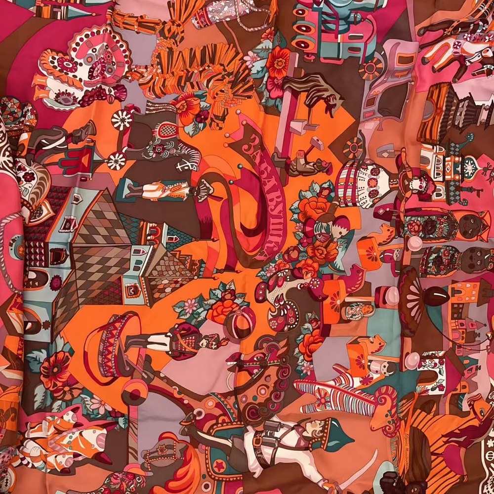 Hermes Zabavushka orange Silk Scarf